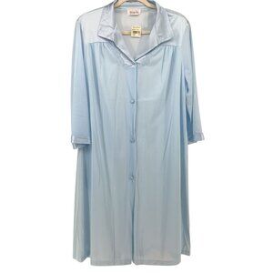 Vintage 60S/70S Vanity FairLight Blue Buttoned Robe Floral Collar Size L NWT